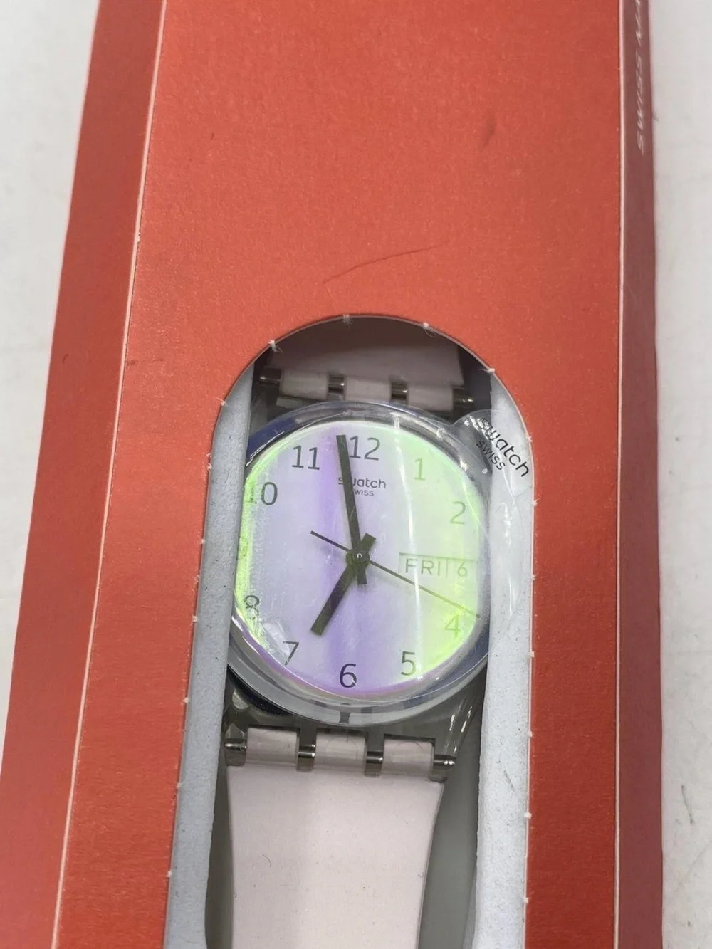 Swatch ULTRAROSE Solar Spectrum Pink Strap Watch with Iridescent Dial